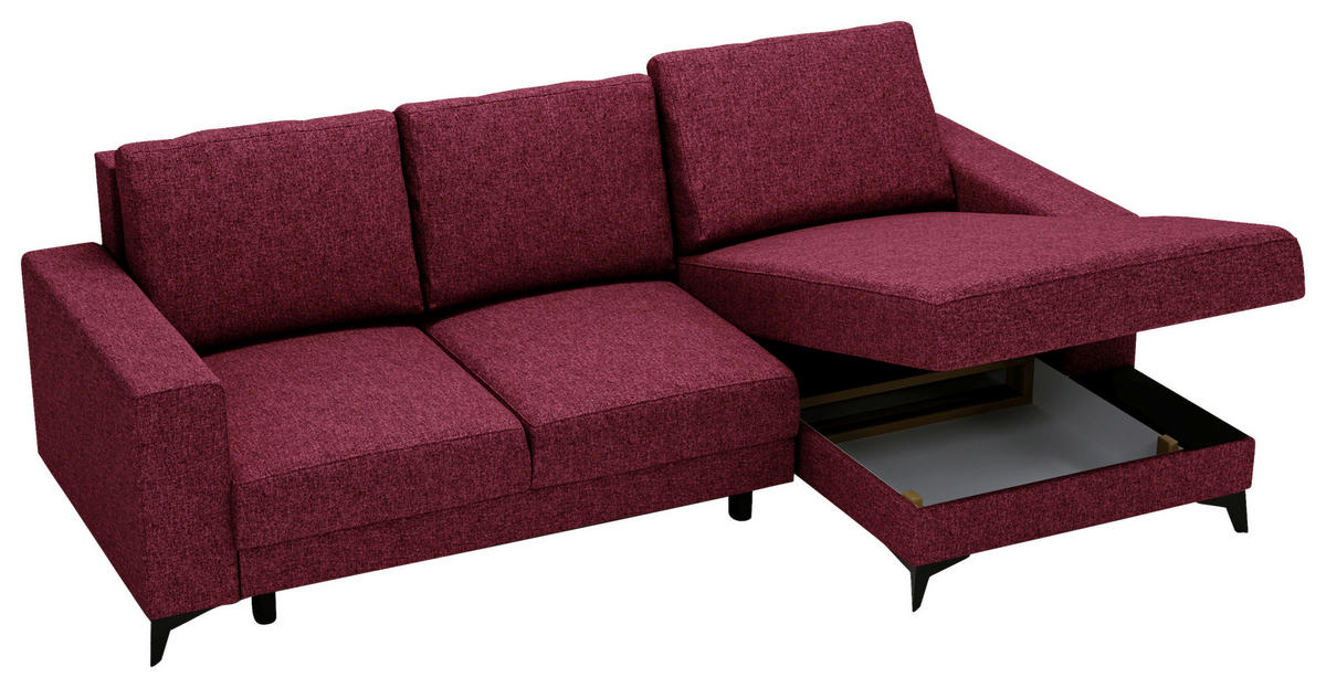ECKSOFA in Flachgewebe Rot  - Rot/Schwarz, Design, Textil/Metall (244/156cm) - Livetastic