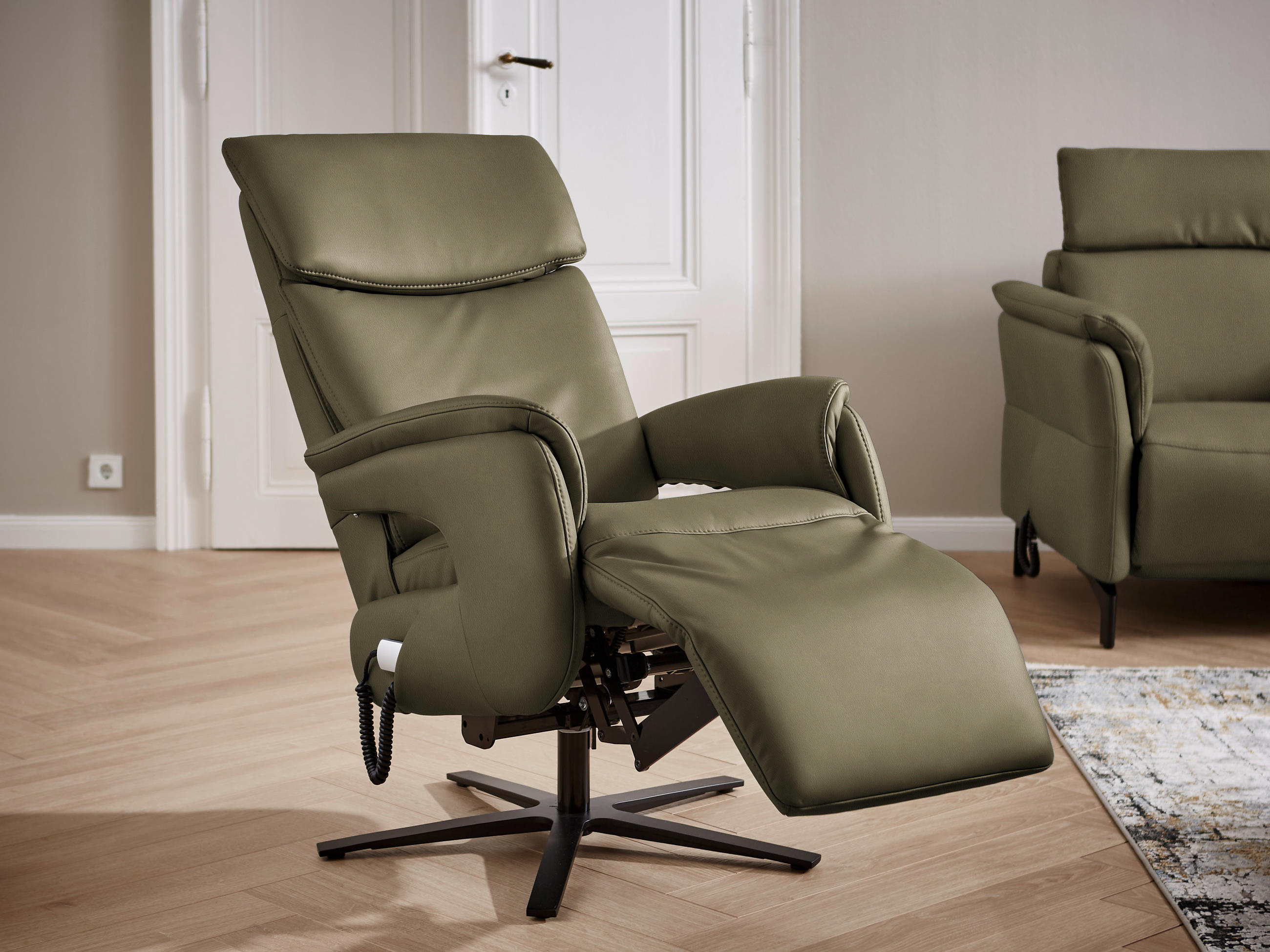 RELAXSESSEL in Leder Olivgrün  - Schwarz/Olivgrün, Design, Leder/Metall (70/117/85cm) - Dieter Knoll