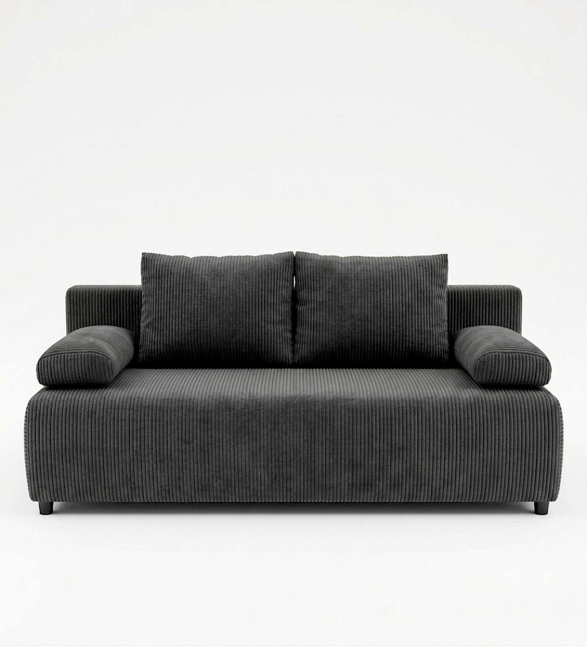 SCHLAFSOFA MILKY Cord Dunkelgrau  inkl. Rückenkissen, Armlehnenkissen, Bettkasten  - Dunkelgrau/Schwarz, Design, Kunststoff/Textil (206/87/88cm) - MID.YOU