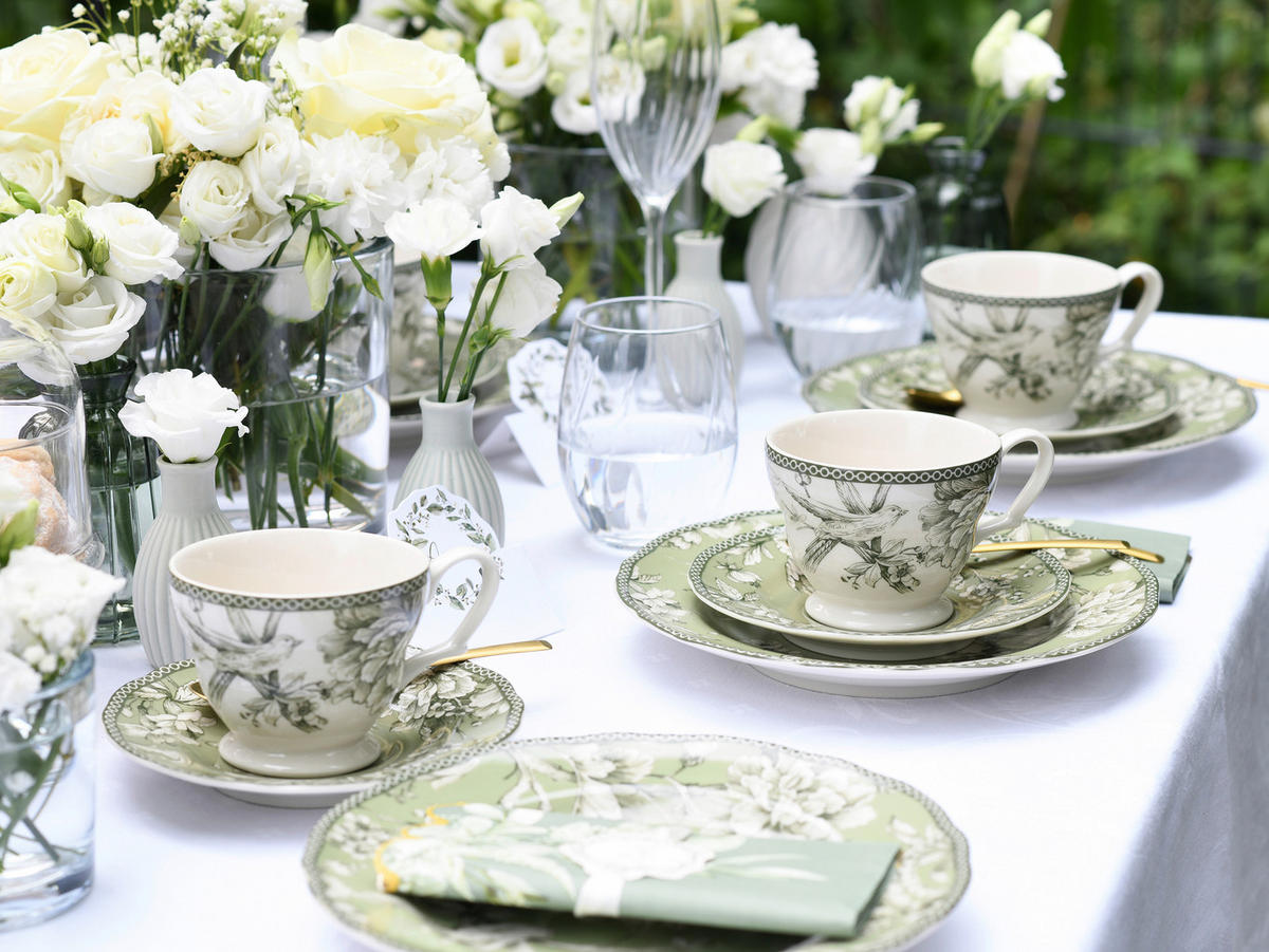 KAFFESERVIS Adelaide Grün 12 delar  - vit/grön, Basics, keramik - Creatable