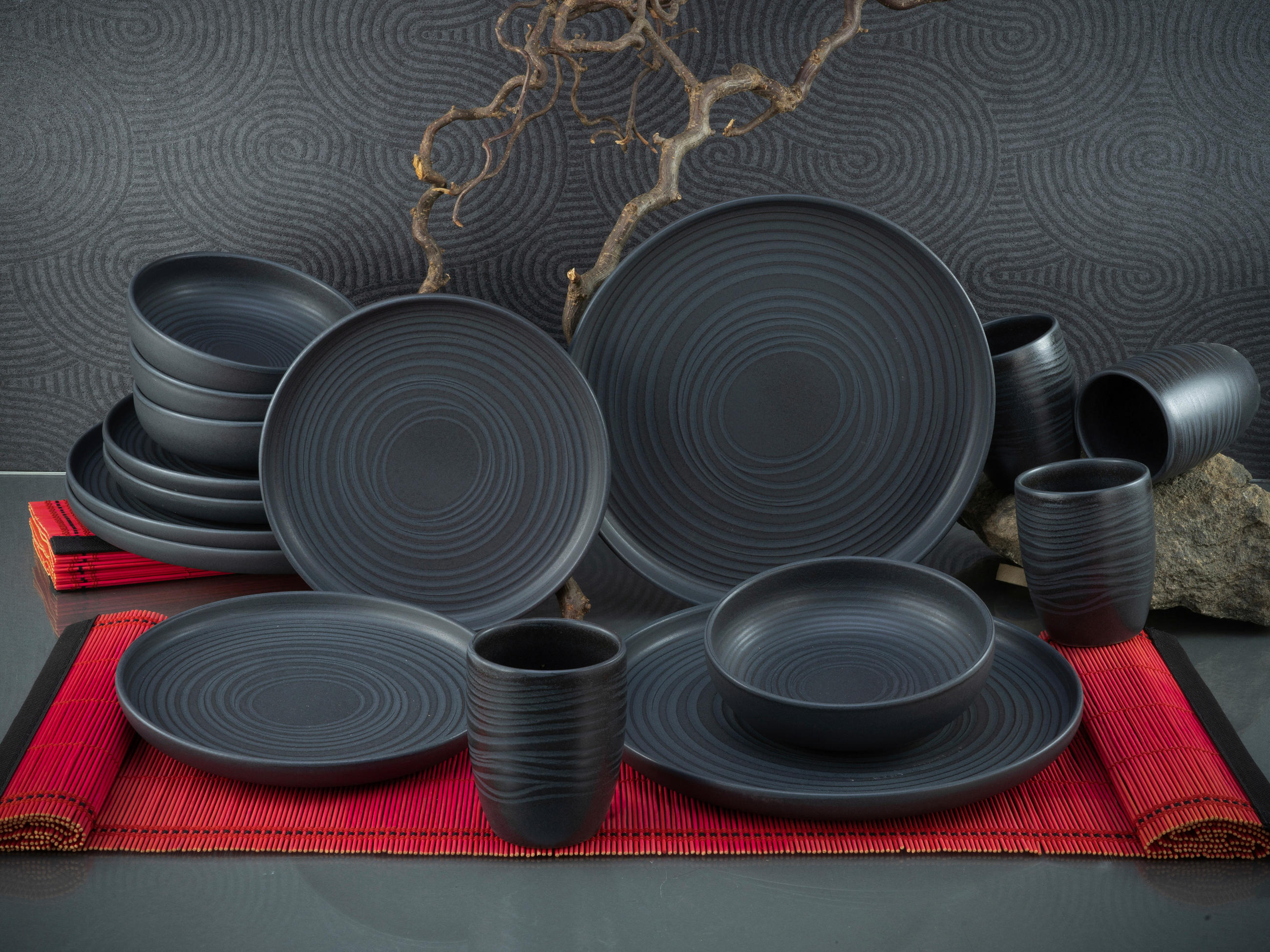 KOMBISERVICE 16-teilig - Schwarz, MODERN, Keramik (40,5/37/49,5cm) - Creatable