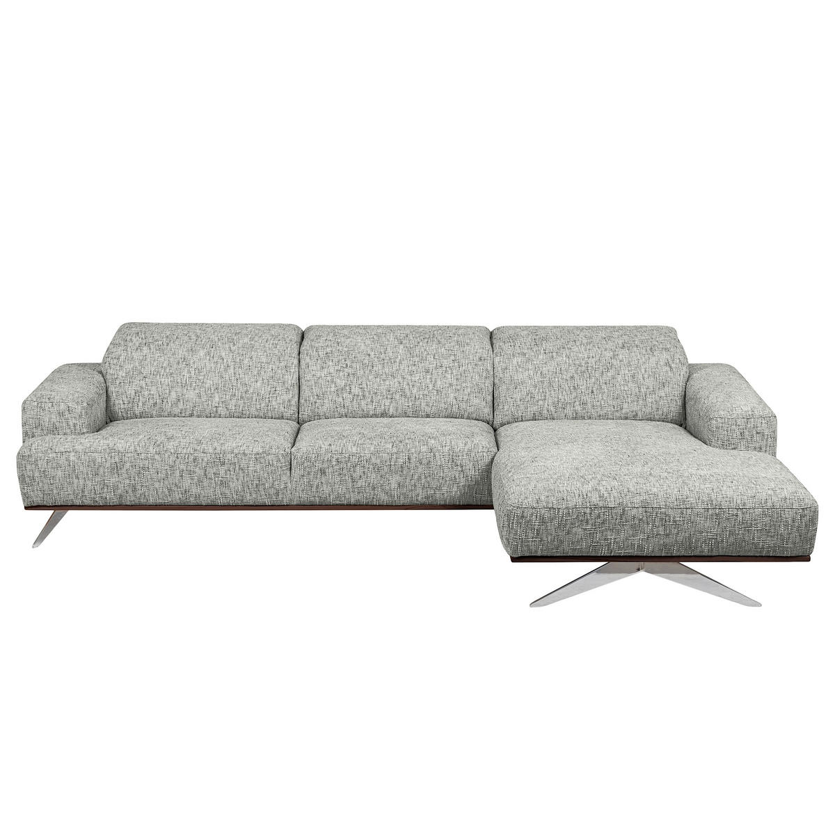 ECKSOFA PORTLAND Grau Struktur Kopfteilverstellung  - Chromfarben/Dunkelbraun, Design, Holz/Textil (295/187cm) - Livetastic
