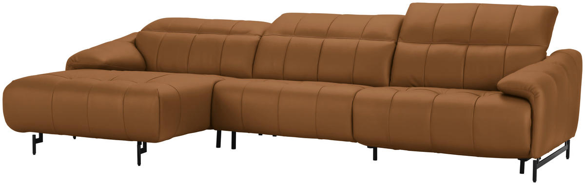 ECKSOFA in Echtleder Currygelb  - Currygelb/Cognac, Design, Leder/Metall (165/313cm) - Emilio Belluti
