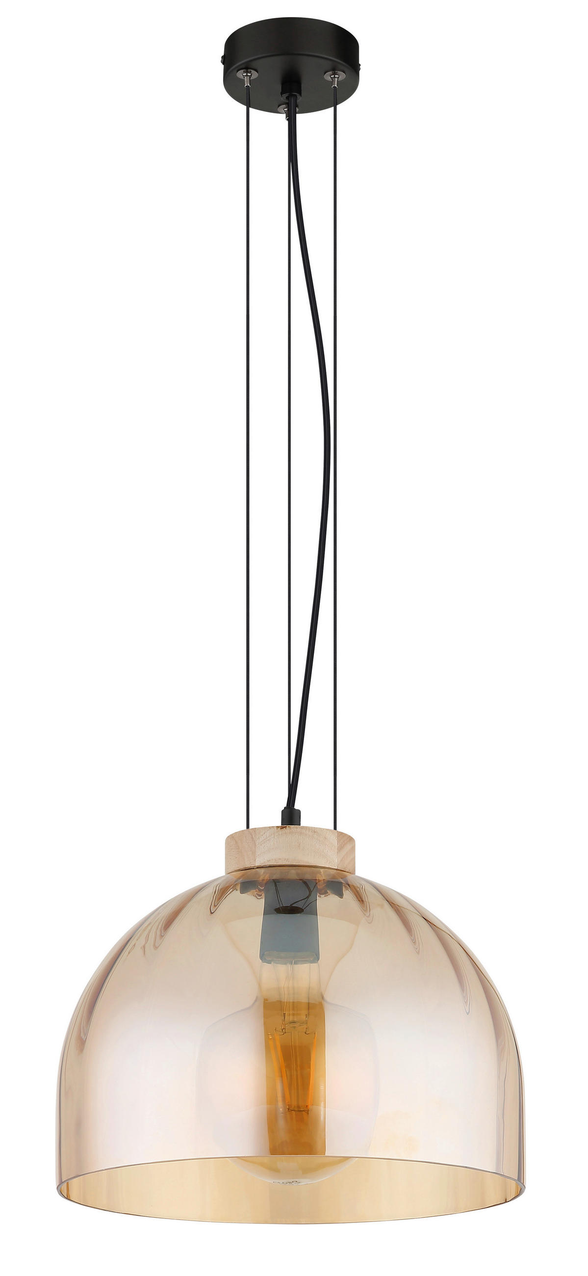 HÄNGELEUCHTE Swanson 30/120 cm  - Bernsteinfarben/Schwarz, Design, Glas/Holz (30/120cm) - Globo