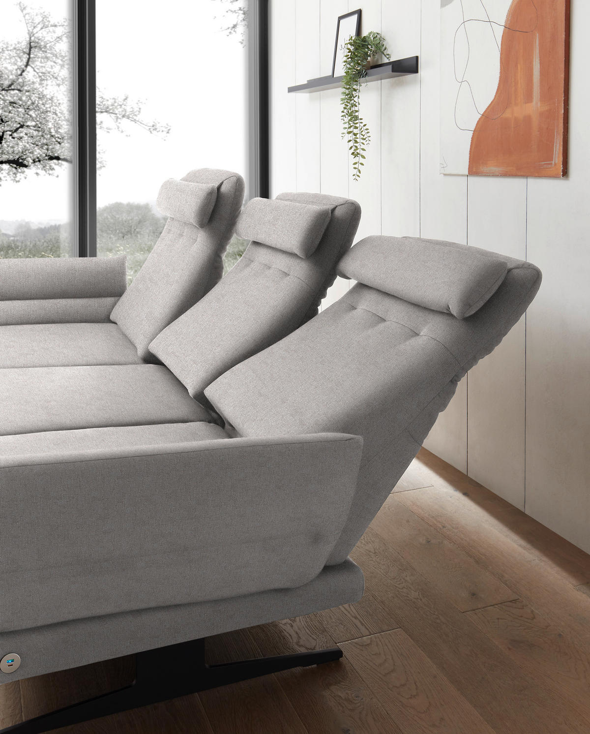 ECKSOFA Sandfarben Flachgewebe  - Sandfarben/Schwarz, Design, Textil/Metall (176-217/259-307cm) - Dieter Knoll