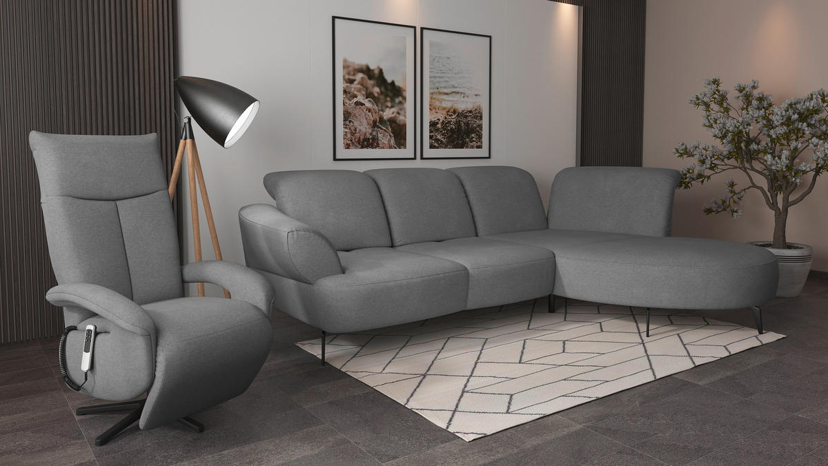 ECKSOFA DANCE E Grau Mikrofaser  - Schwarz/Grau, MODERN, Textil/Metall (313/208cm) - Sit & More