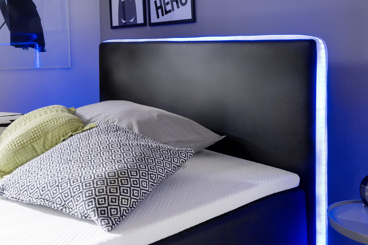 BOXSPRINGBETT 140/200 cm  in Schwarz  - Silberfarben/Schwarz, MODERN, Kunststoff/Textil (140/200cm) - Livetastic