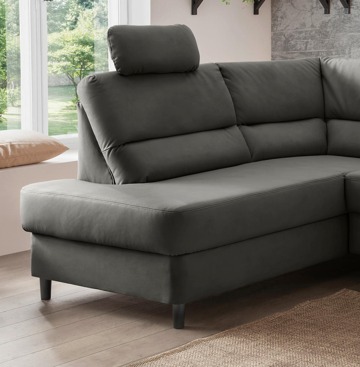 ECKSOFA in Lederlook Grau  - Schwarz/Grau, Modern, Holz/Textil (190/266cm) - Livetastic