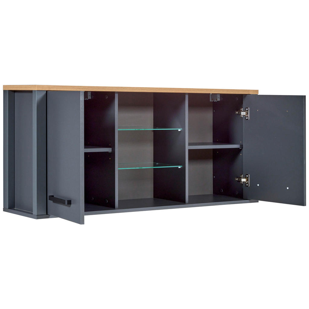 Thumbnail - home24 Hängeschrank, Anthrazit, Eiche Artisan, Metall, 4 Fächer, 130.3x57.5x33 cm, hängend, Badezimmer, Badezimmerschrän...