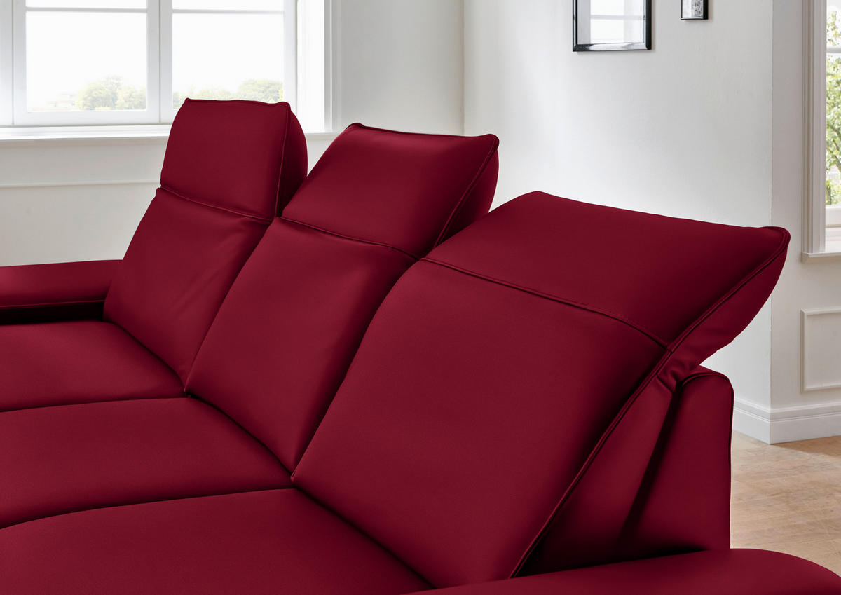 ECKSOFA in Echtleder Rot  - Rot/Schwarz, Design, Leder/Metall (193/328cm) - Dieter Knoll