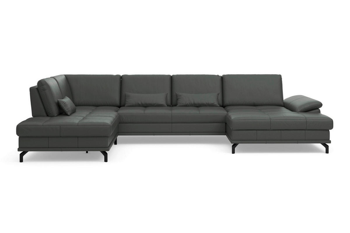 SEDACÍ SOUPRAVA, kůže, antracitová - černá/antracitová, Basics, kov/textil (223/363/176cm) - Sit & More