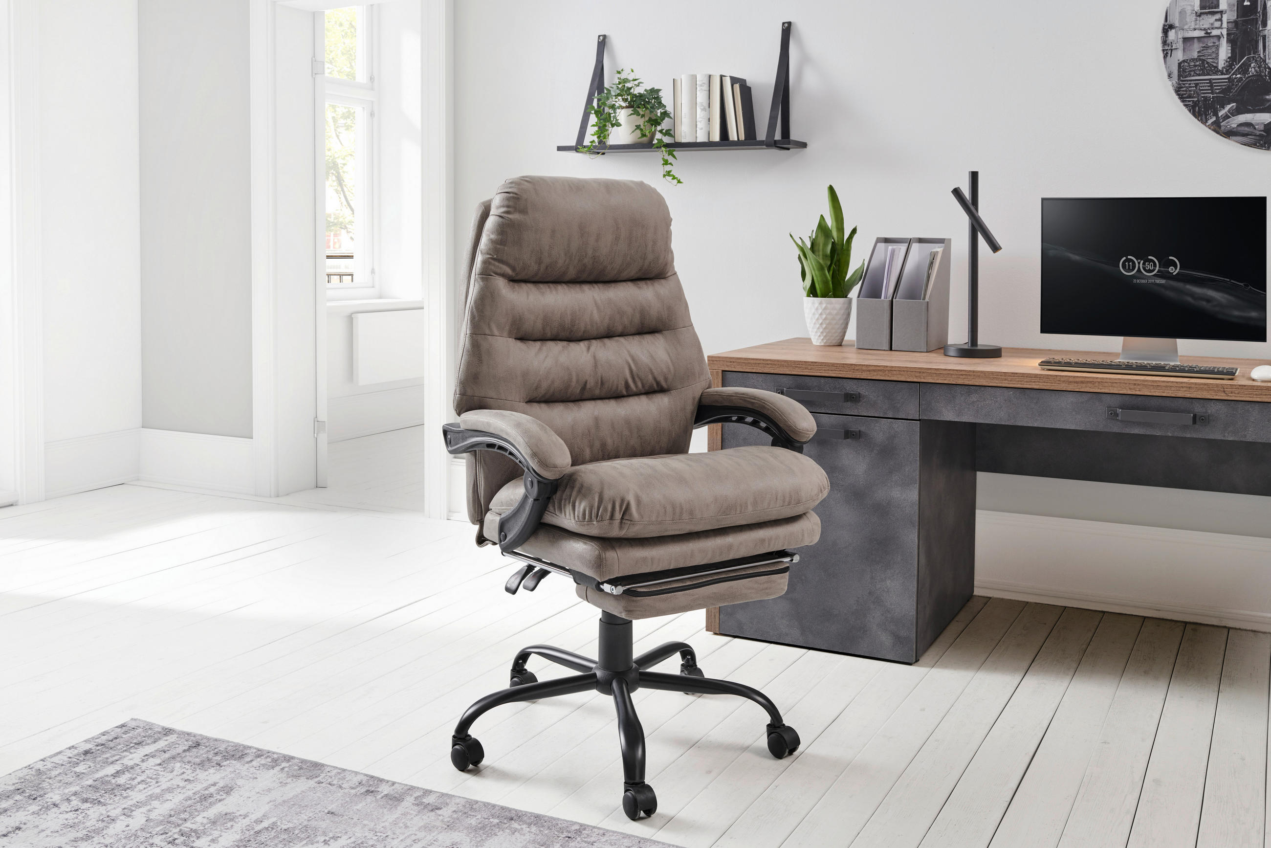 CHEFSESSEL in Mikrofaser Grau, Schwarz - Schwarz/Grau, Lifestyle, Kunststoff/Textil (66/126-134/59cm) - MID.YOU