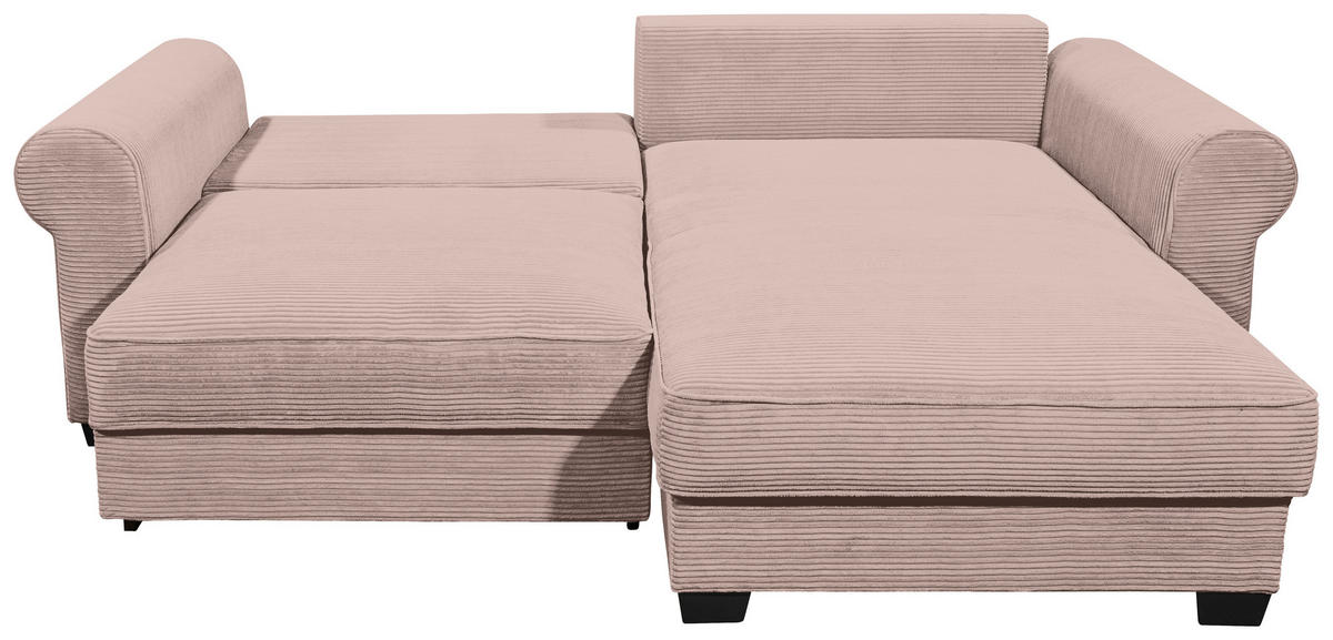 ECKSOFA in Cord Rosa  - Schwarz/Rosa, Konventionell, Kunststoff/Textil (255/185cm) - MID.YOU