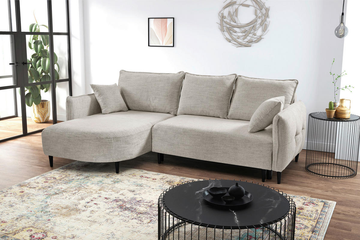 ECKSOFA in Struktur Creme  - Creme/Schwarz, Design, Holz/Textil (165/244cm) - MID.YOU