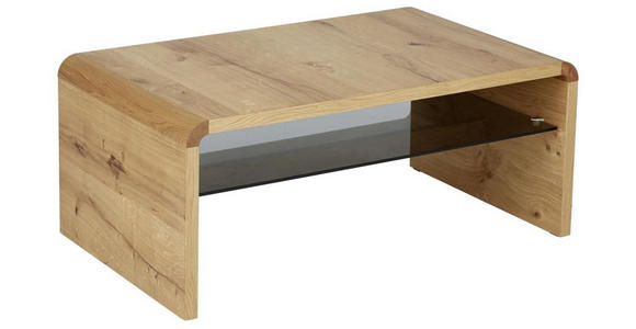 COUCHTISCH in Holz, Glas 109/65/46 cm - Eichefarben, Design, Glas/Holz (109/65/46cm) - Moderano