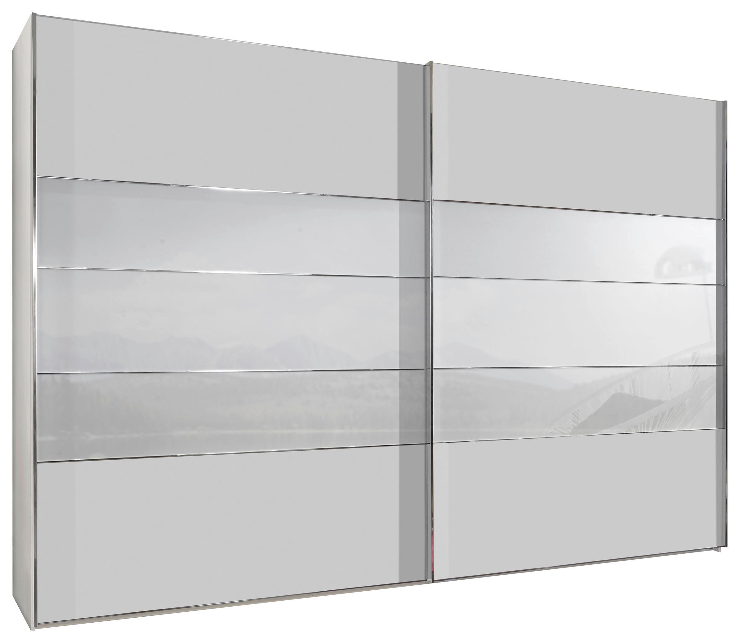 SCHWEBETÜRENSCHRANK 250/217/67 cm 2-türig Weiß  - Chromfarben/Weiß, KONVENTIONELL, Glas/Holzwerkstoff (250/217/67cm) - Voleo