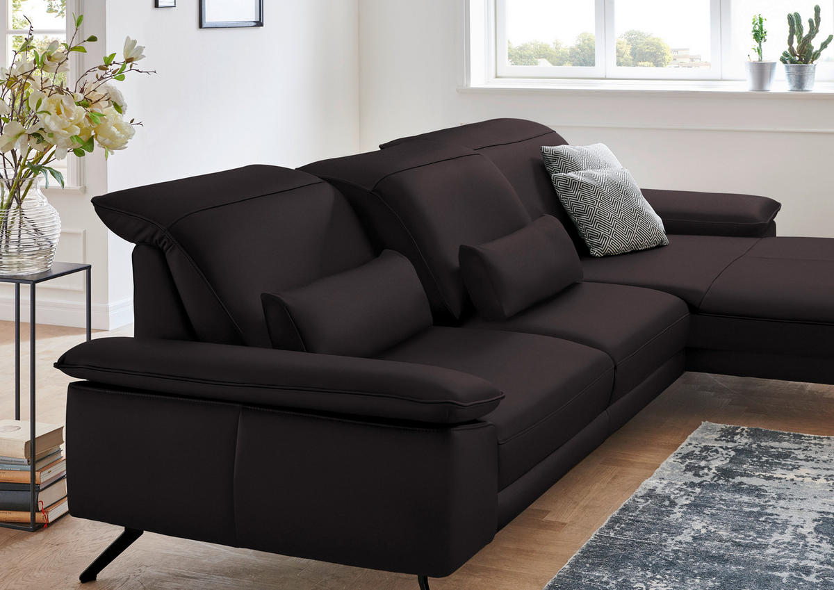 ECKSOFA in Echtleder Dunkelbraun  - Dunkelbraun/Schwarz, Design, Leder/Metall (328/193cm) - Dieter Knoll
