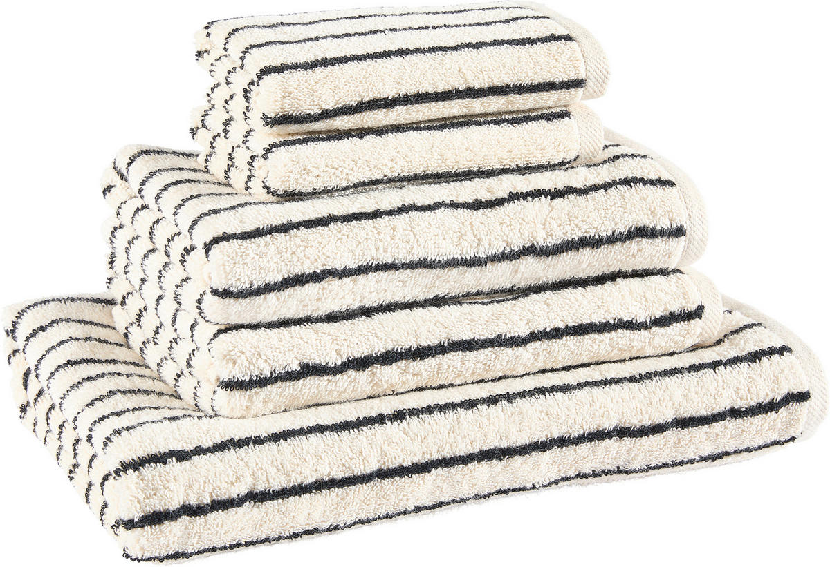 FROTTIERSET Schwarz, Ecru 5-teilig  - Ecru/Schwarz, KONVENTIONELL, Textil - Dieter Knoll