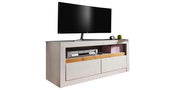 LOWBOARD Kiefer massiv lackiert, gebeizt Weiß, Eichefarben - Eichefarben/Weiß, KONVENTIONELL, Holz (115/49/42cm) - Linea Natura