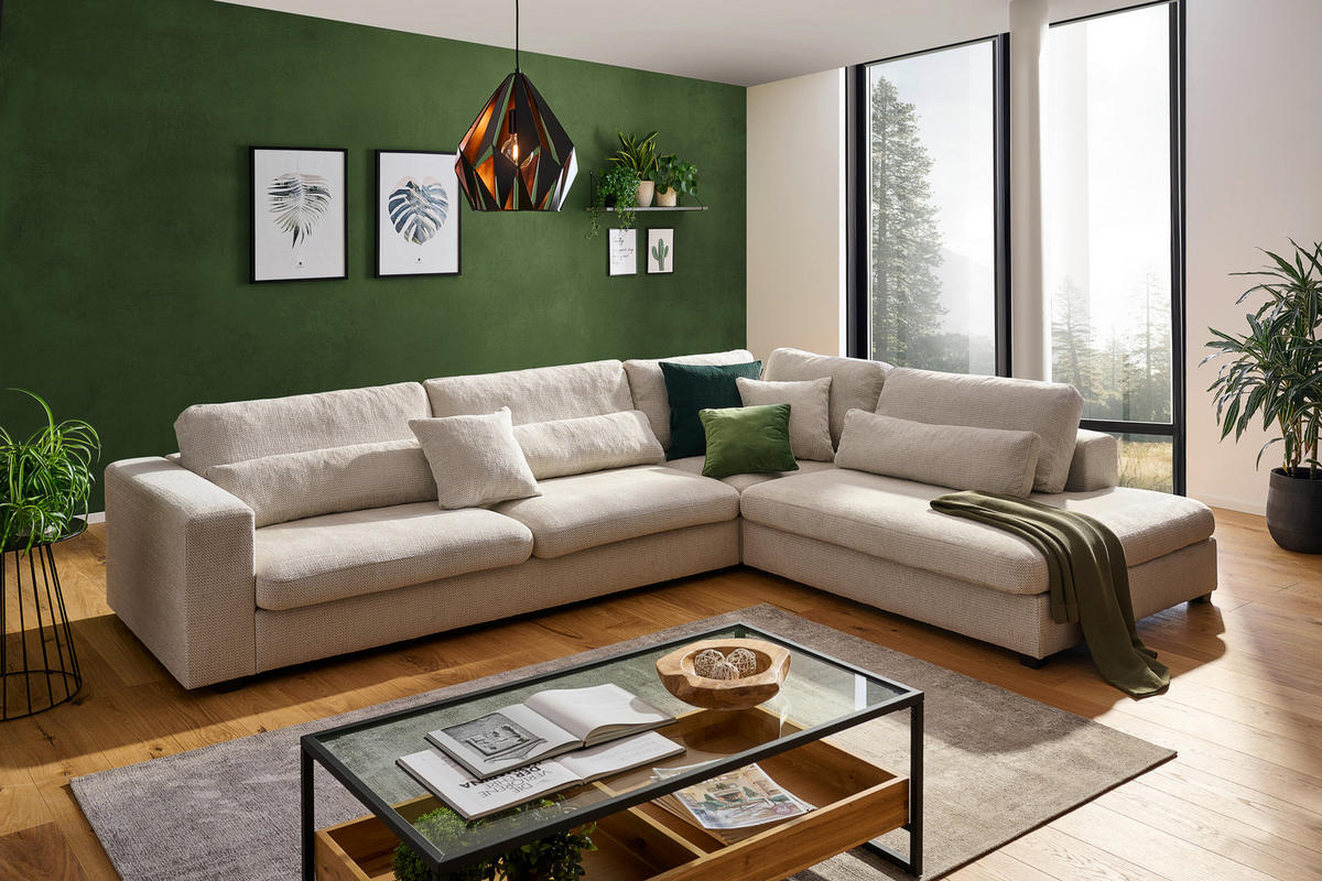 ECKSOFA in Chenille Greige  - Greige/Schwarz, Konventionell, Kunststoff/Textil (314/250cm) - Carryhome