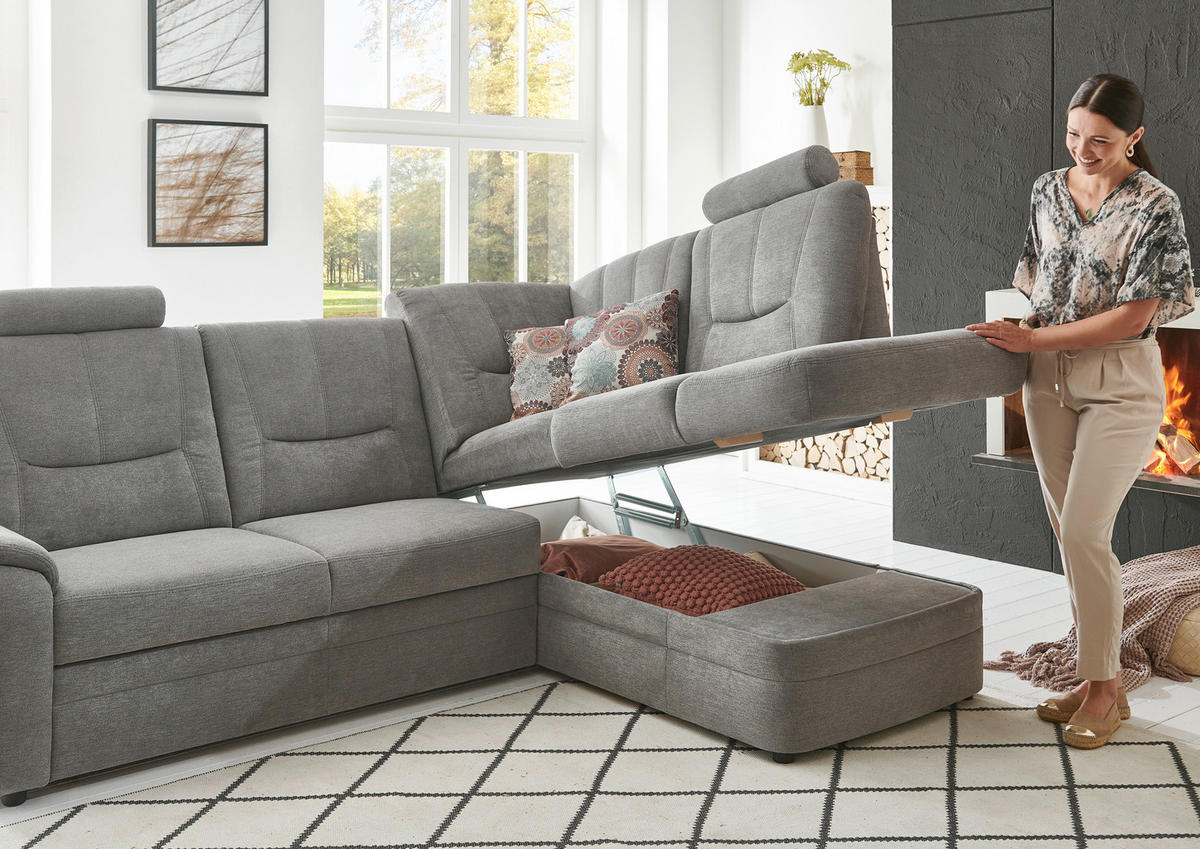 ECKSOFA Grau Chenille  - Schwarz/Grau, KONVENTIONELL, Kunststoff/Textil (235/185cm) - Beldomo Comfort