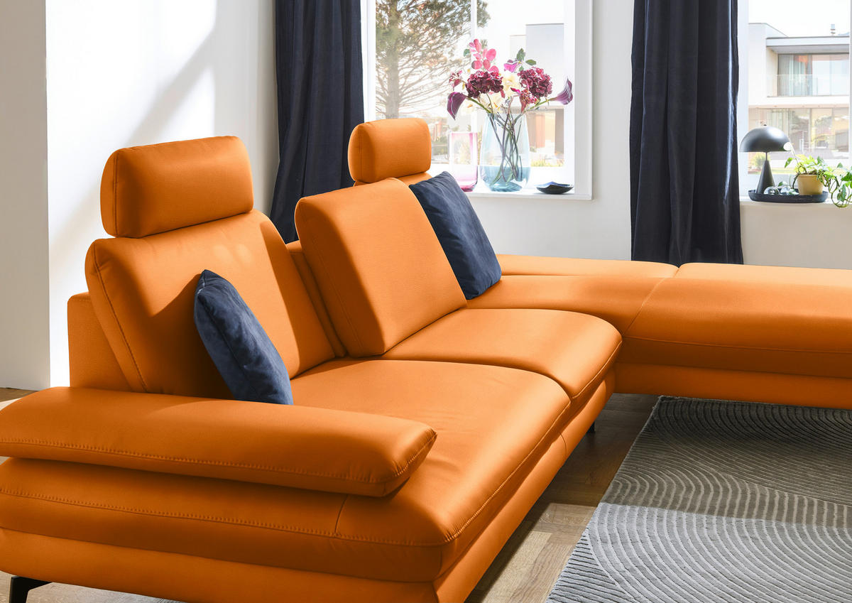 ECKSOFA in Echtleder Orange  - Schwarz/Orange, Design, Leder/Metall (308/195cm) - Dieter Knoll