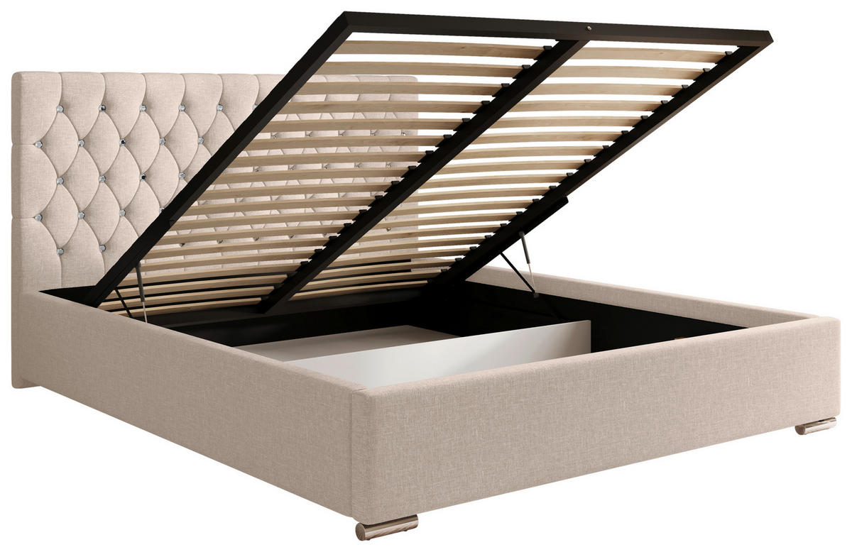 POLSTERBETT 200/200 cm,  in Cappuccino, gepolstertes Kopfteil, Lattenrost, Bettkasten,  - Chromfarben/Schwarz, MODERN, Holz/Kunststoff (200/200cm) - Chameo