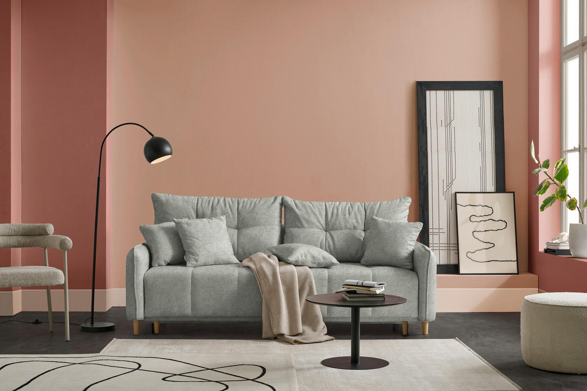 SCHLAFSOFA  in Chenille Grau  - Buchefarben/Grau, Design, Holz/Textil (217/97/101cm) - Carryhome