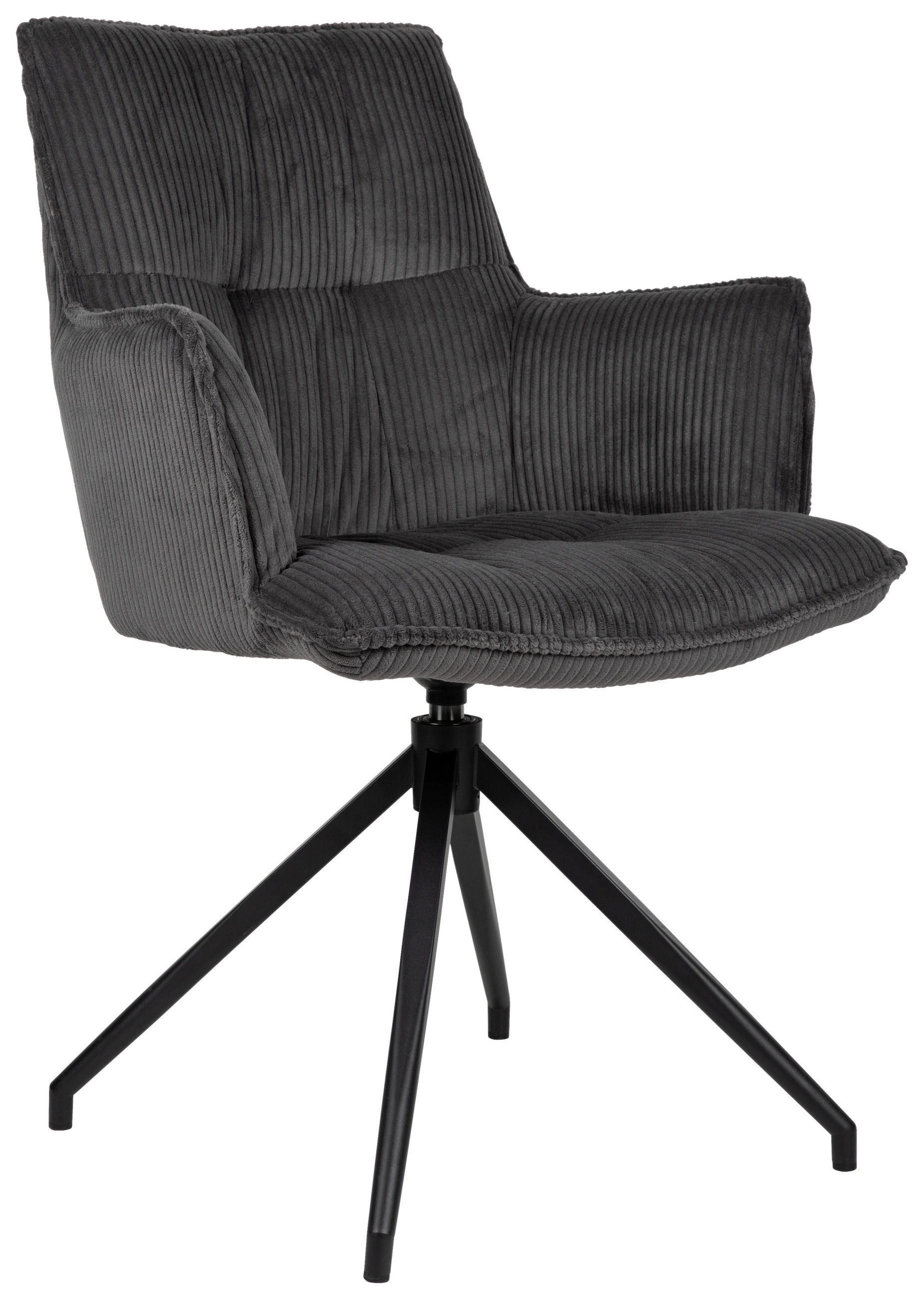 ARMLEHNSTUHL  Sitzfläche 360° drehbar, inklusive Armlehnen, automatische Rückholfunktion Cord  - Anthrazit/Schwarz, Design, Textil/Metall (59/89,5/63cm) - Novel