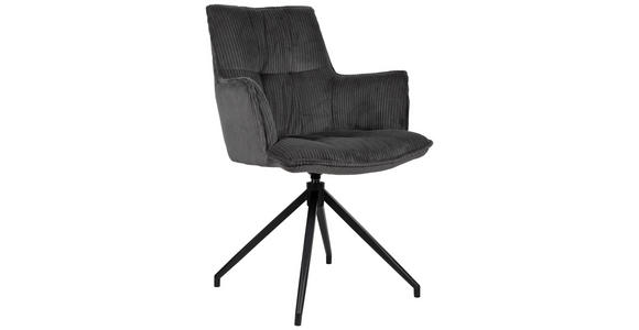 ARMLEHNSTUHL  Sitzfläche 360° drehbar, inklusive Armlehnen, automatische Rückholfunktion Cord  Anthrazit, Schwarz  - Anthrazit/Schwarz, Design, Textil/Metall (59/89,5/63cm) - Novel