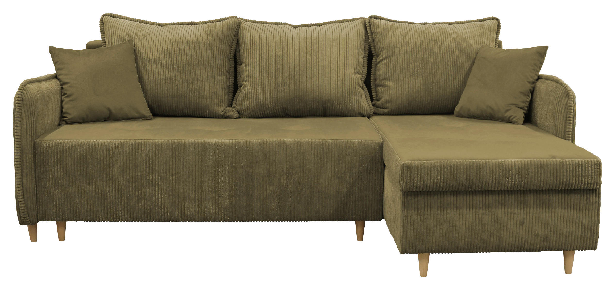 ECKSOFA TEDDY Grün Cord, Bouclé Zierkissen, Rückenkissen, Bettkasten  - Naturfarben/Grün, Design, Holz/Textil (215/142cm) - MID.YOU