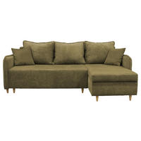 ECKSOFA TEDDY Grün Cord, Bouclé Zierkissen, Rückenkissen, Bettkasten  - Naturfarben/Grün, Design, Holz/Textil (215/142cm) - MID.YOU