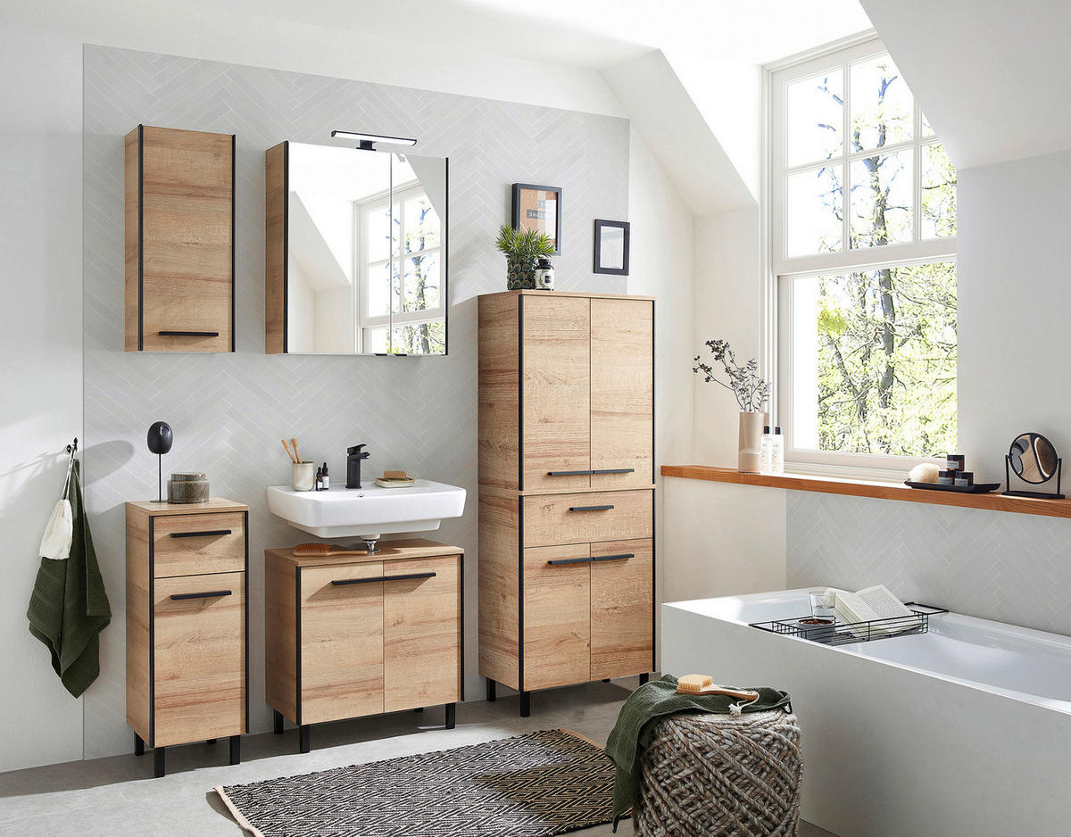 HÄNGESCHRANK  - Eichefarben/Schwarz, Natur, Glas/Holzwerkstoff - Xora