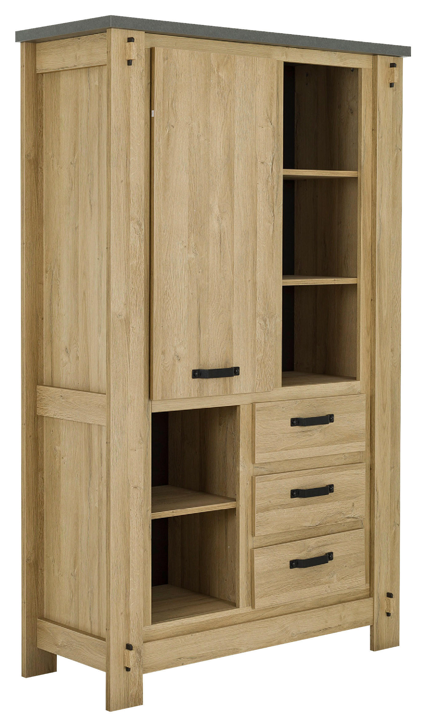 VITRINE BROCELIANDE in Grau, Eichefarben  - Eichefarben/Schwarz, MODERN, Holzwerkstoff/Metall (124/202/50cm) - MID.YOU