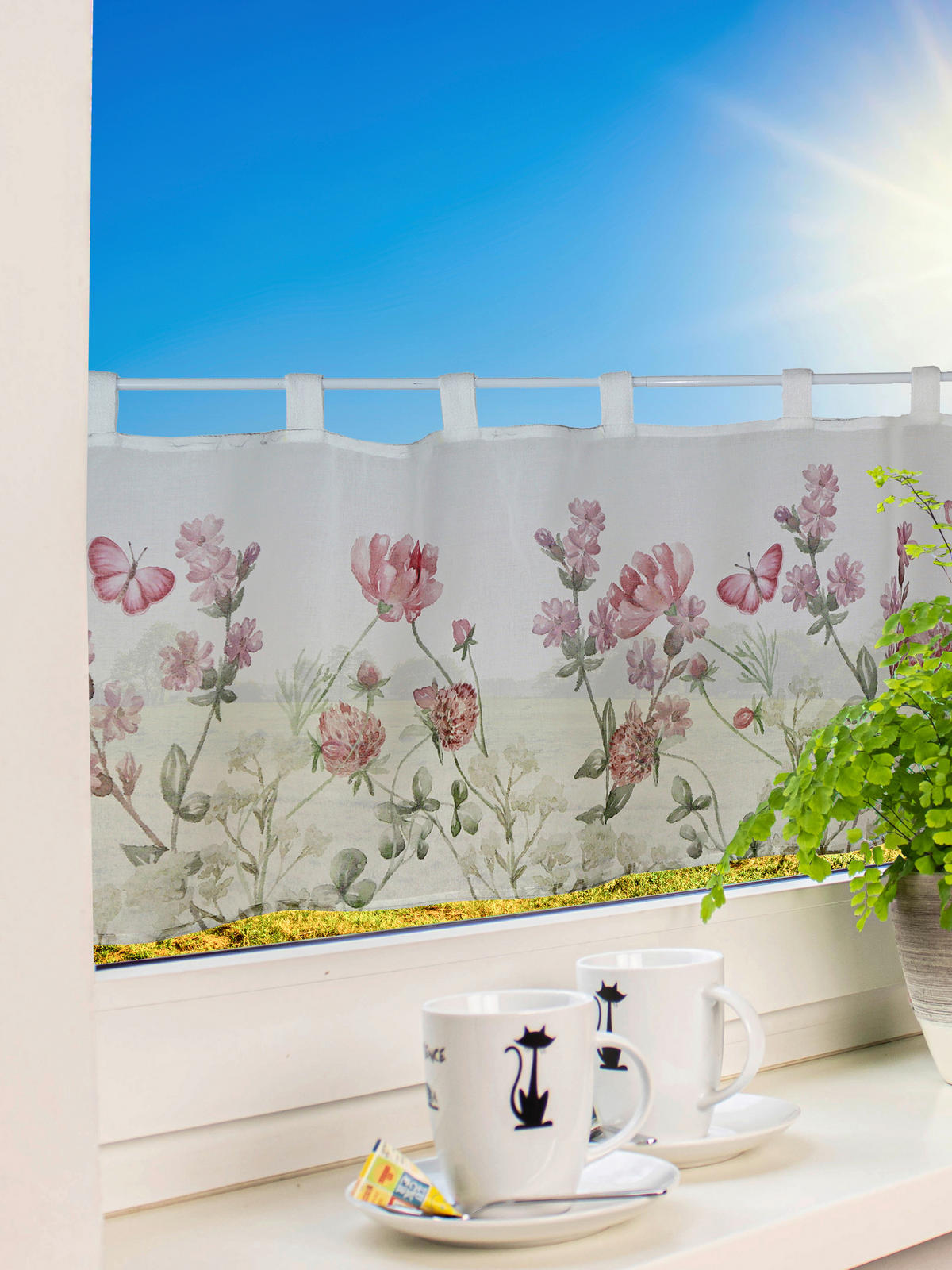 KURZGARDINE   140/49 cm   - Pink/Weiß, Basics, Textil (140/49cm)