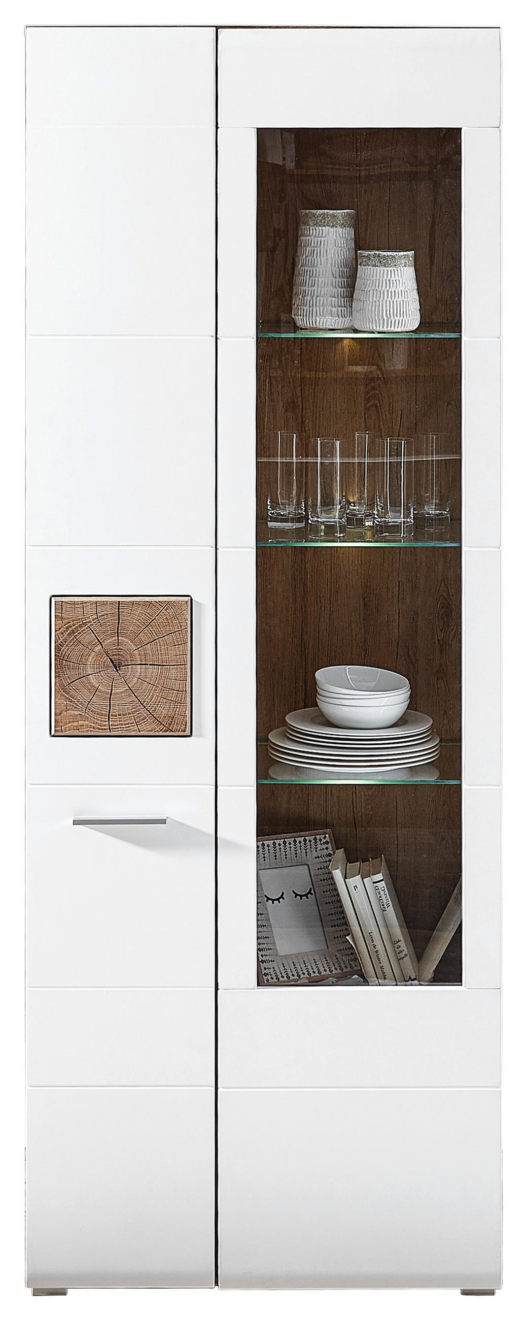 VITRINE in Weiß, Eichefarben  - Chromfarben/Eichefarben, KONVENTIONELL, Glas/Holz (75/202/37cm) - Hom`in