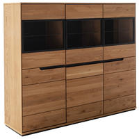 HIGHBOARD Wildeiche  153/129/41 cm  - Wildeiche/Schwarz, Natur, Glas/Holz (153/129/41cm) - Linea Natura