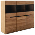 HIGHBOARD Wildeiche  153/129/41 cm  - Wildeiche/Schwarz, Natur, Glas/Holz (153/129/41cm) - Linea Natura