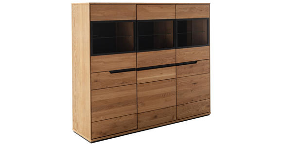 HIGHBOARD Wildeiche  153/129/41 cm  - Wildeiche/Schwarz, Natur, Glas/Holz (153/129/41cm) - Linea Natura