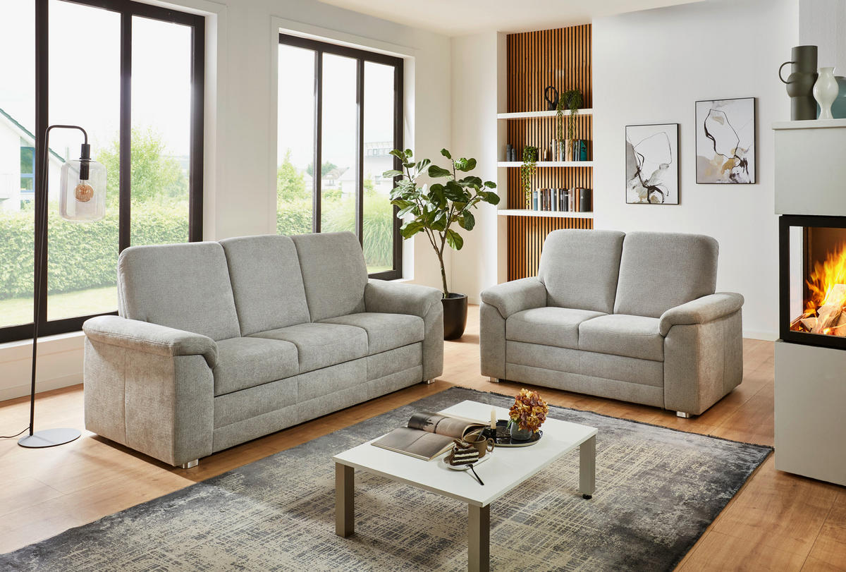 3-SITZER-SOFA Chenille Hellgrau  - Hellgrau/Alufarben, Konventionell, Textil/Metall (208/96/89cm) - Beldomo Comfort