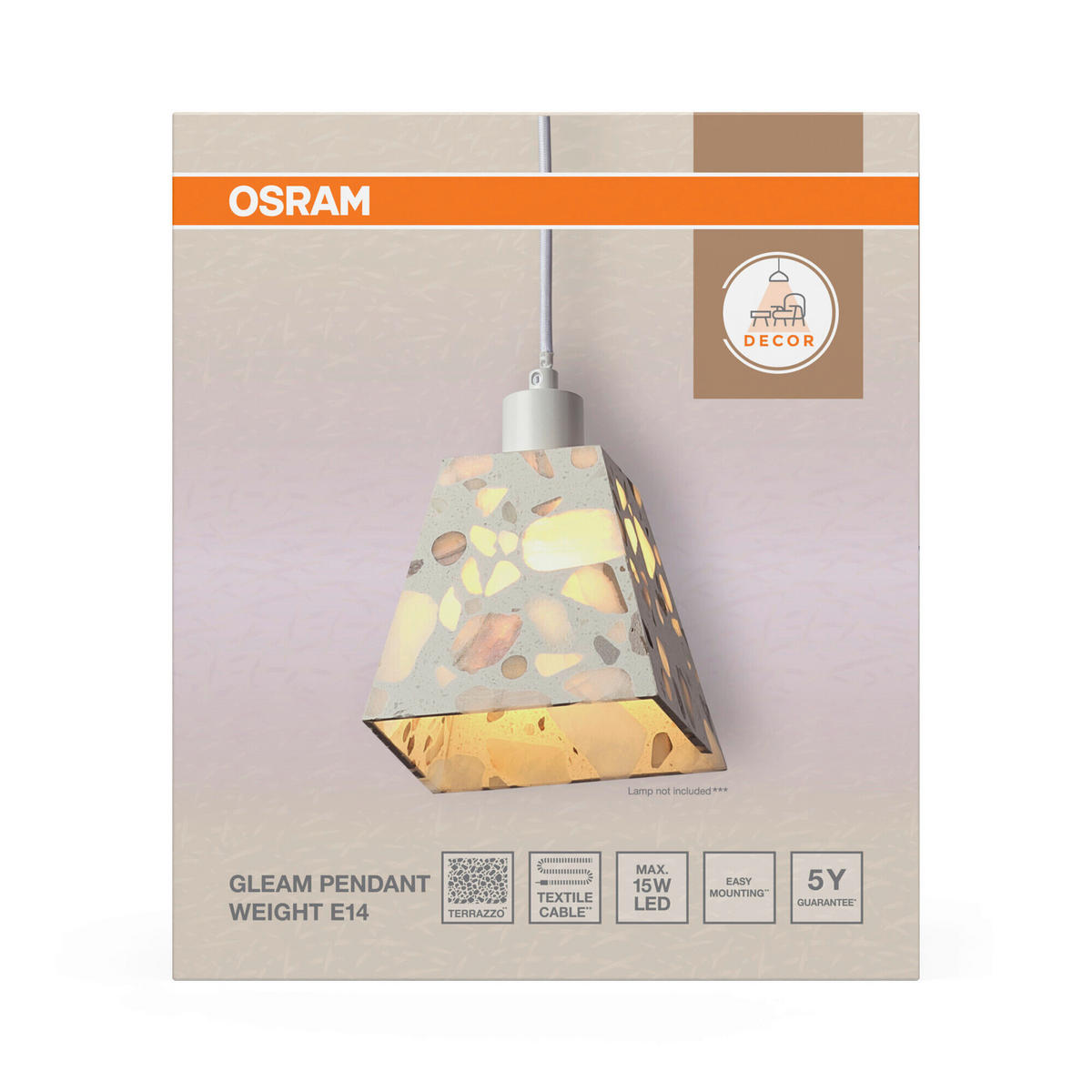 HÄNGELEUCHTE 14/14/121,5 cm  - Beige, Basics, Stein (14/14/121,5cm) - Osram