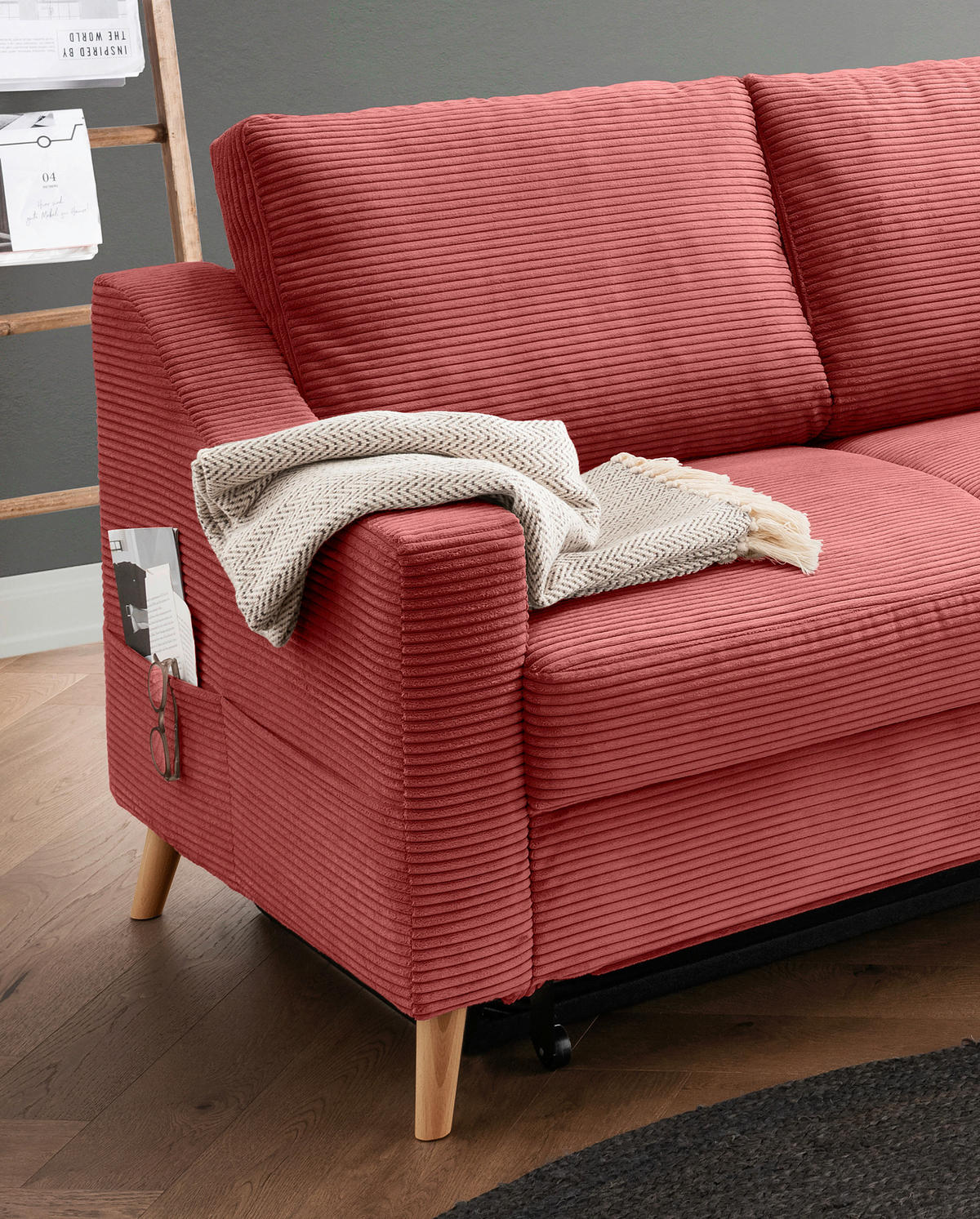ECKSOFA in Cord Koralle  - Koralle/Naturfarben, MODERN, Holz/Textil (230/200cm) - Livetastic