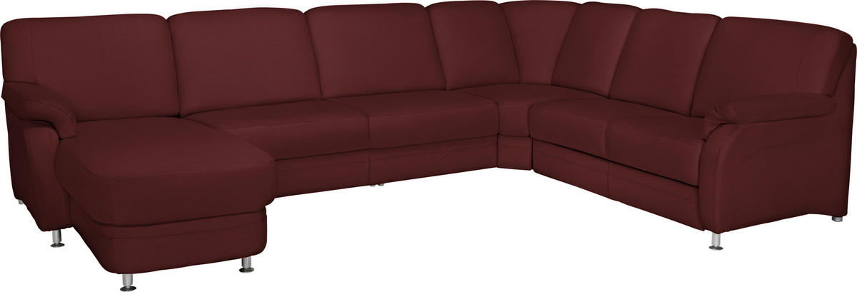 WOHNLANDSCHAFT in Echtleder Brombeere  - Brombeere/Alufarben, Konventionell, Leder/Metall (165/329/239cm) - Beldomo Premium