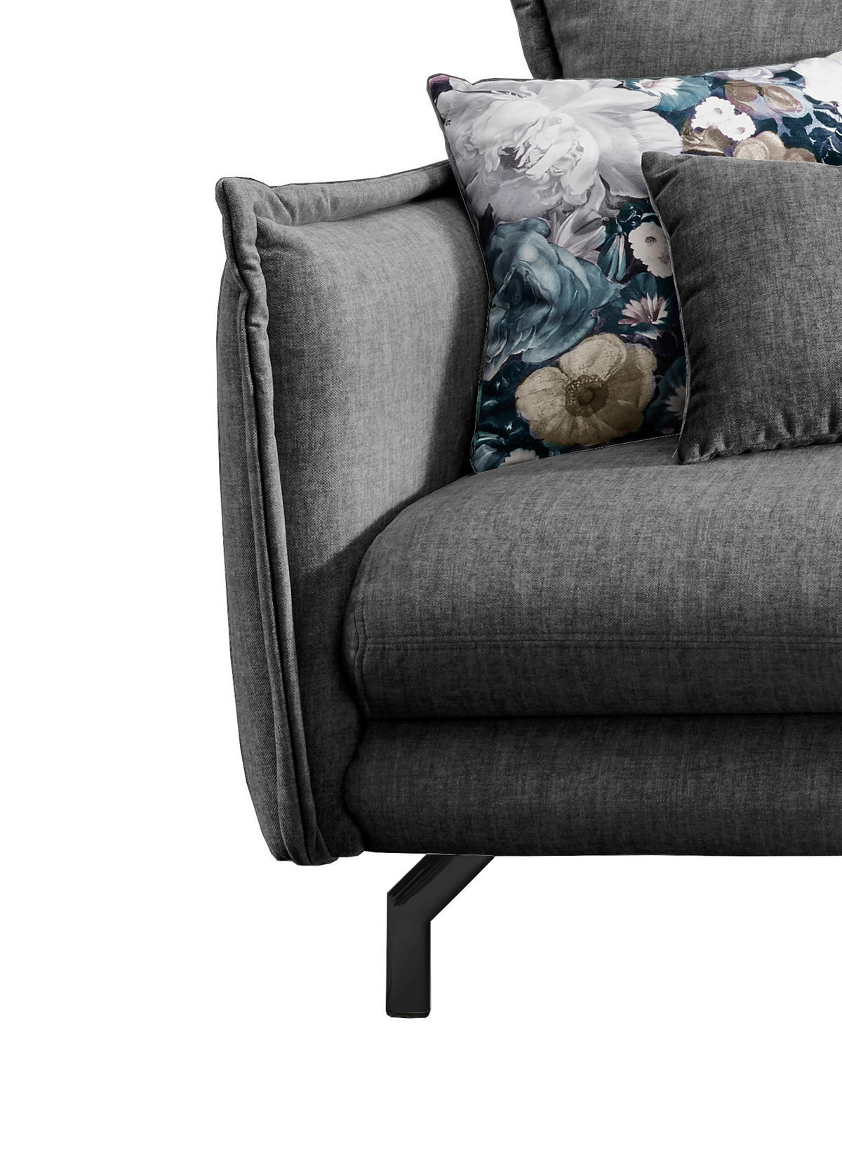 ECKSOFA in Velours Grau  - Türkis/Schwarz, Modern, Textil/Metall (255/180cm) - Livetastic
