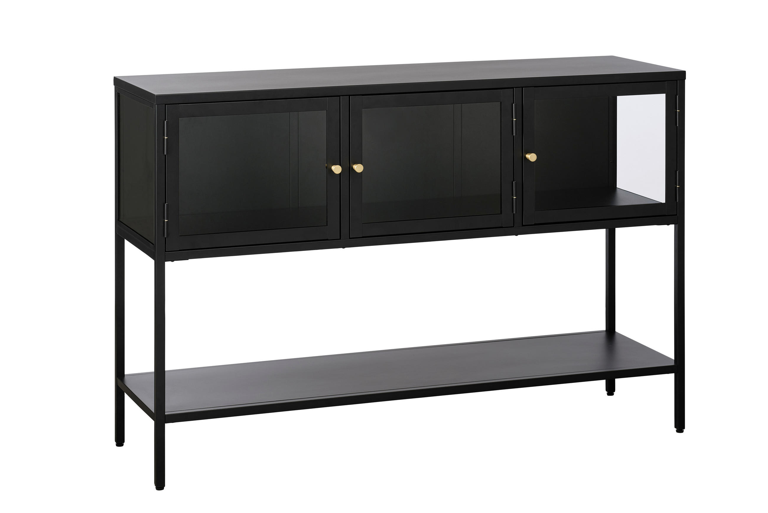 SIDEBOARD svart  131/88/40 cm  - svart/guldfärgad, Trend, metall/glas (131/88/40cm) - Xora