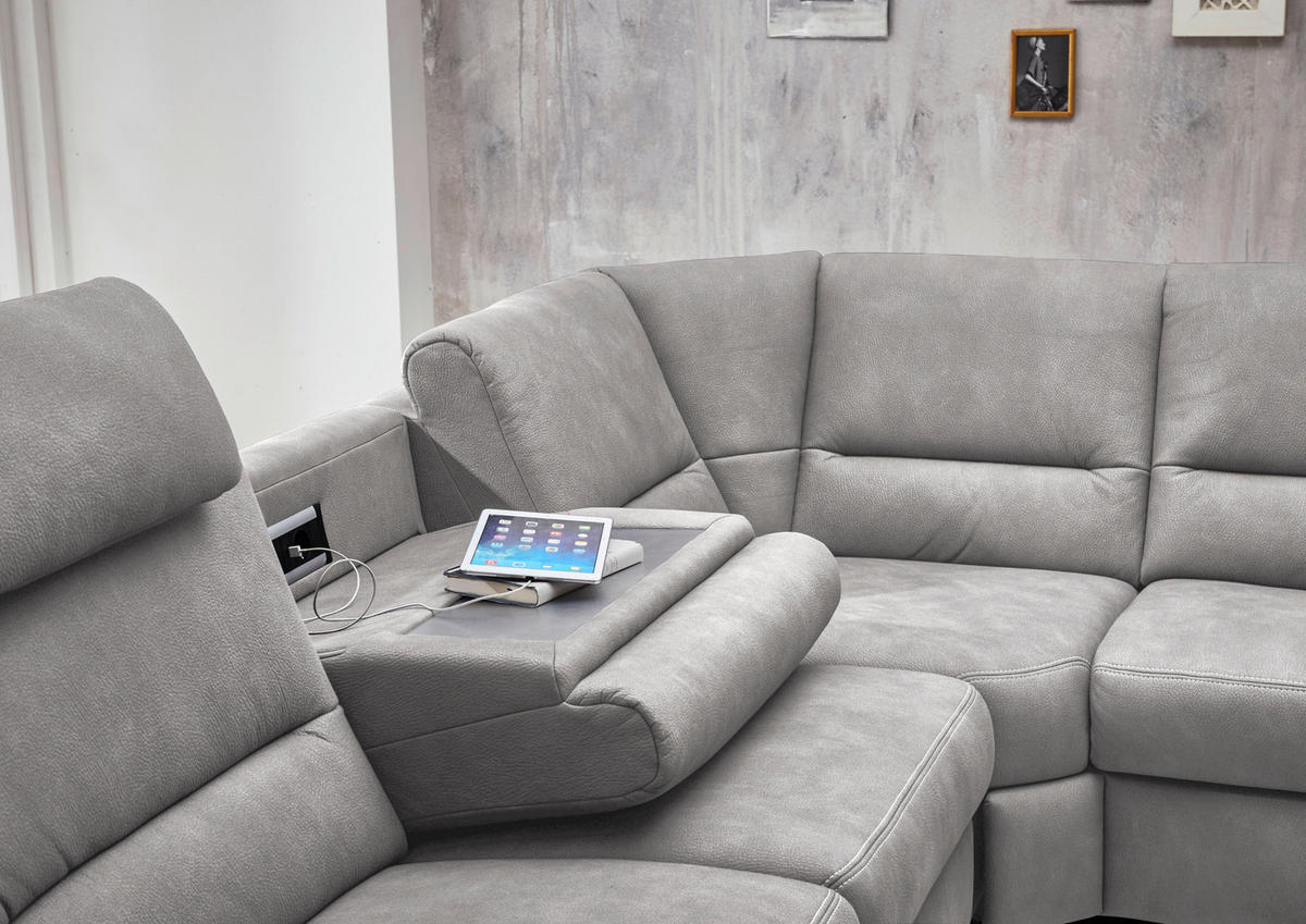 SOFFA i mikrofiber ecru  - aluminiumfärg/ecru, Klassisk, metall/textil (262/335/173cm) - Beldomo System