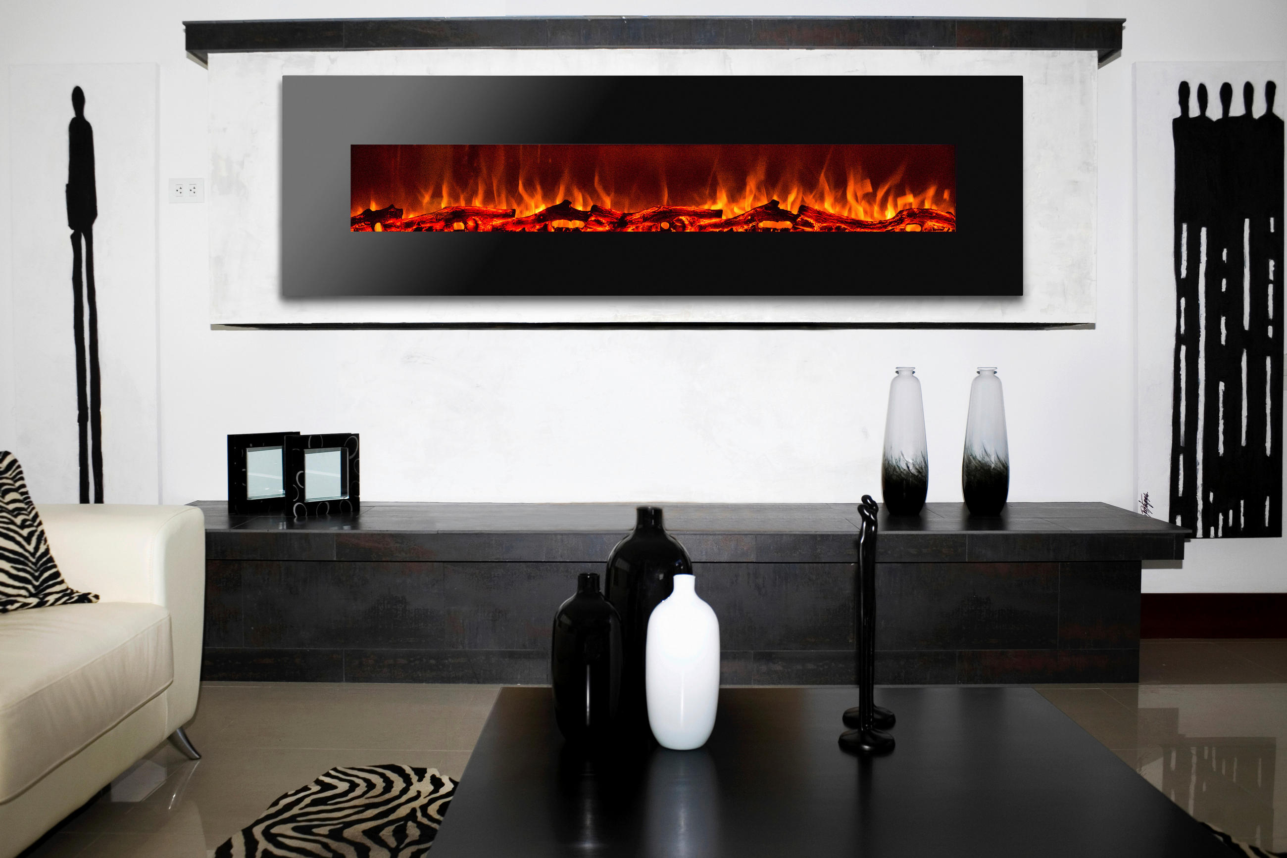 ELEKTROKAMIN - Schwarz, Design, Glas/Kunststoff (183/55/14cm) - Xora