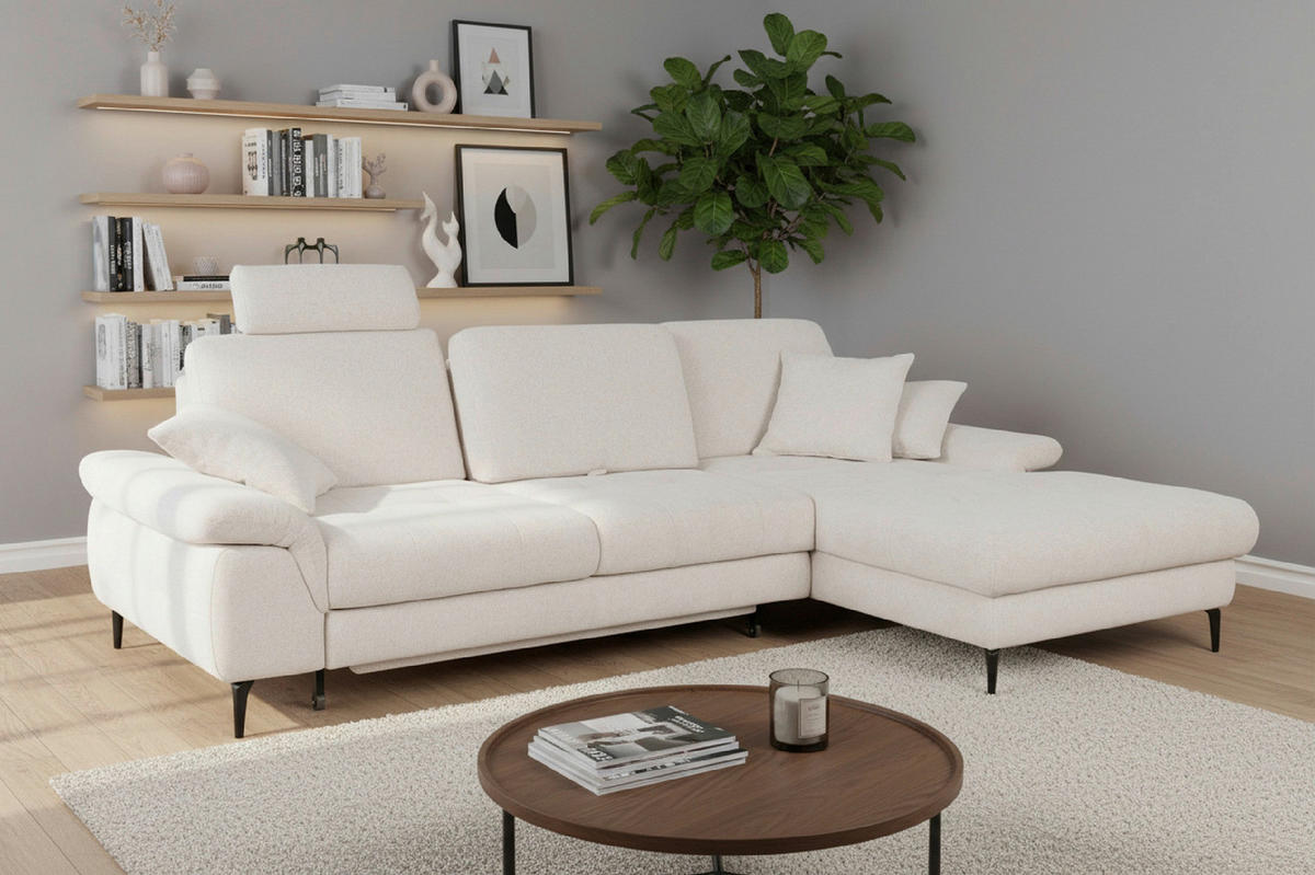 ECKSOFA Chenille Creme  - Creme/Schwarz, Design, Textil/Metall (285/191cm) - Livetastic