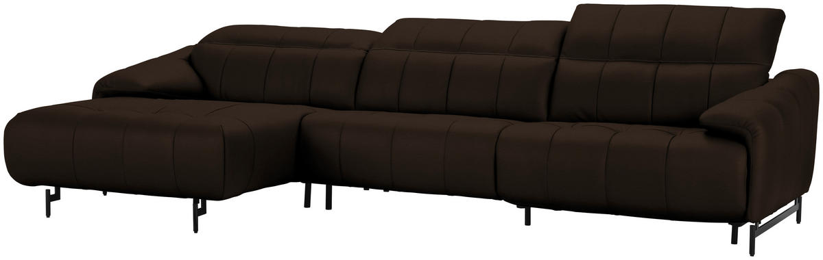 ECKSOFA in Echtleder Dunkelbraun  - Dunkelbraun/Schwarz, Design, Leder/Metall (165/313cm) - Emilio Belluti