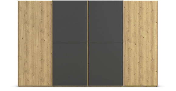 SCHWEBETÜRENSCHRANK 360/223/68 cm 4-türig Schwarz, Eichefarben  - Eichefarben/Schwarz, Design, Glas/Holz (360/223/68cm) - Novel
